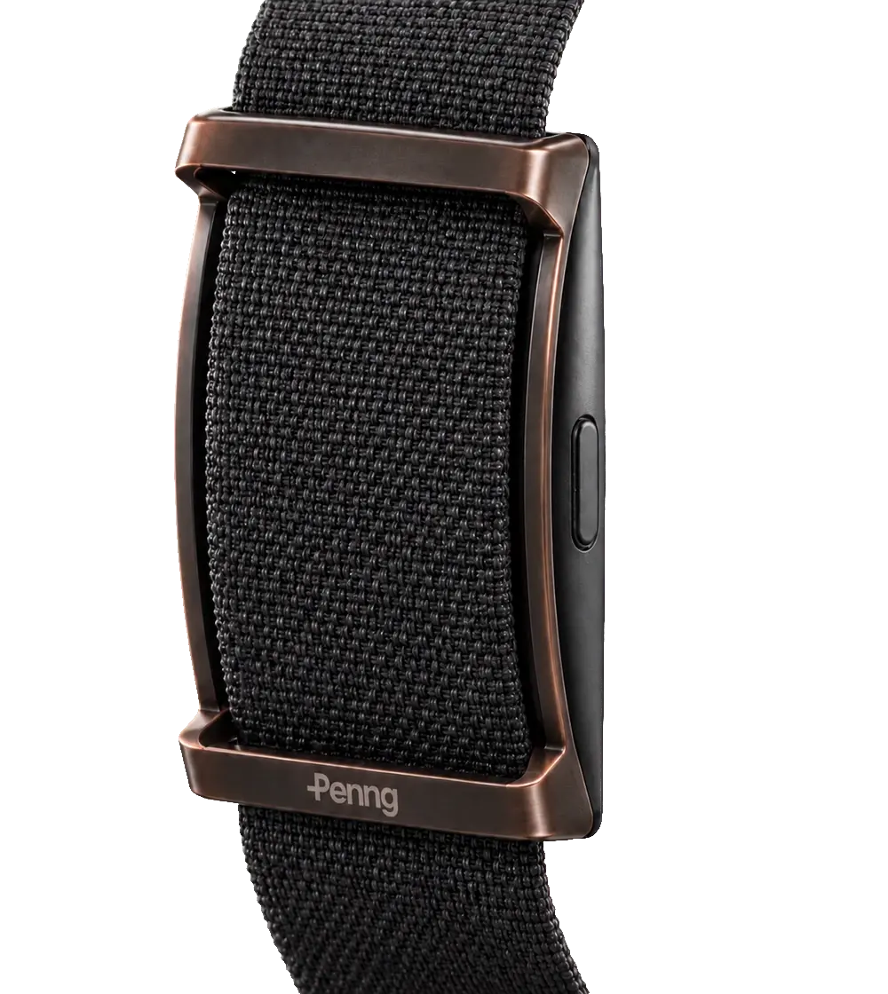 Penng 1.0: woven strap, screen-free machined case and side button.