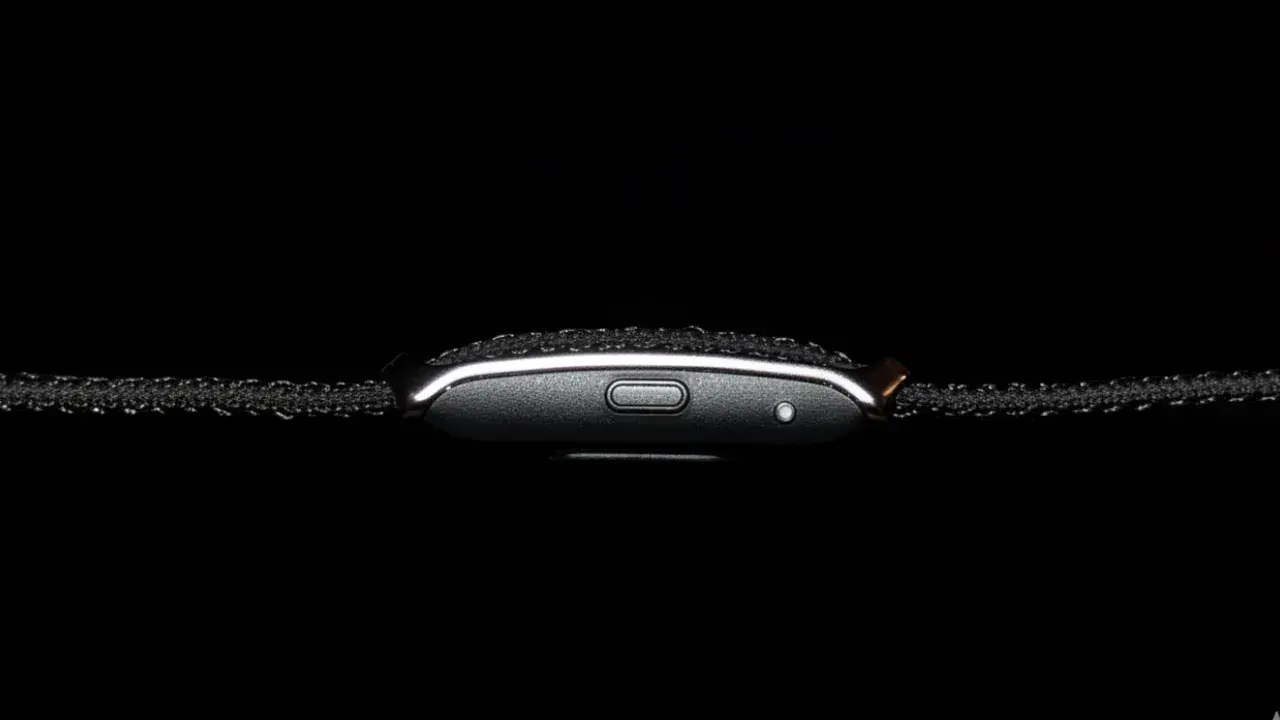 Penng 1.0 seen edge on, showing the machined case and side button